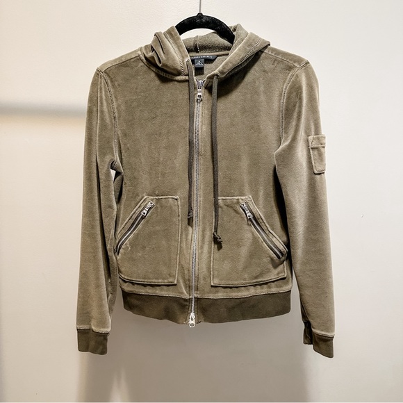 Banana Republic Women's Medium Velour Hoodie Jacket Zippered Pockets Green - Picture 1 of 5